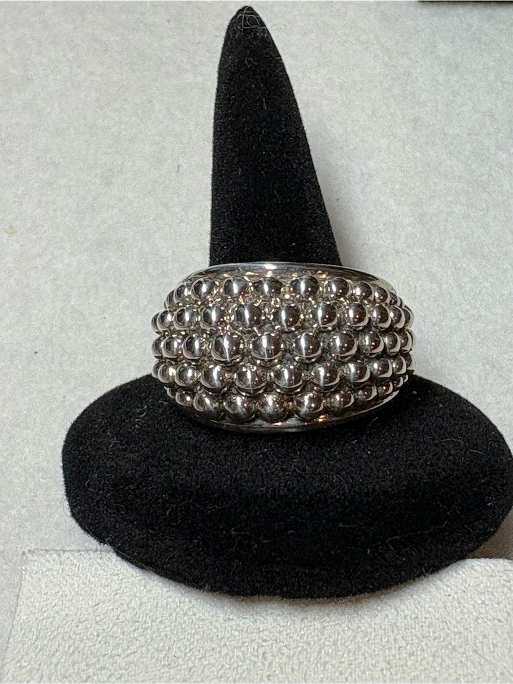 Michael Dawkins Polished Silver Beaded Dome Ring